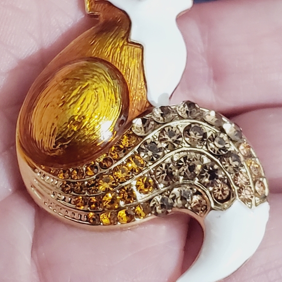 Fox brooch enamel crystal orange copper fall autumn animal woodland pendant - Picture 3 of 14